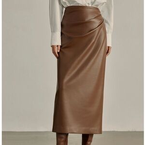 Commense Brown Leather Pencil Skirt